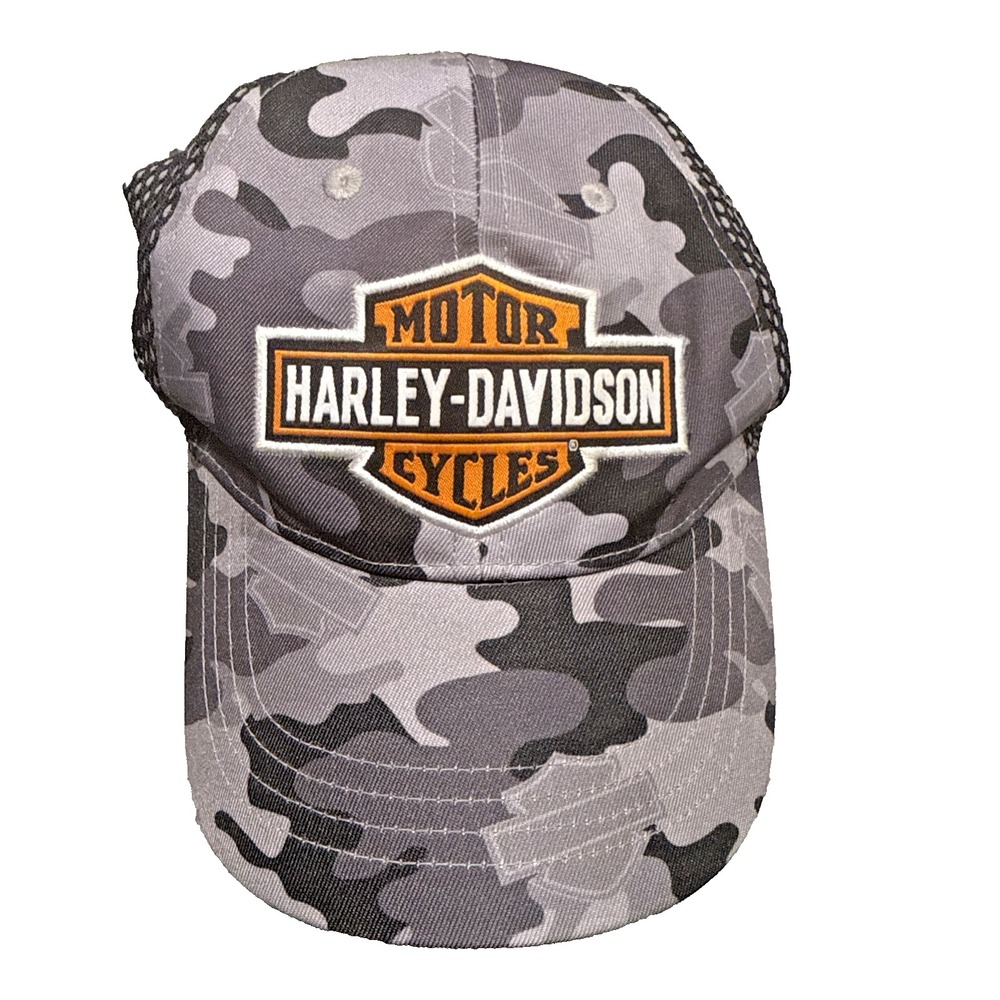 Harley Davidson Camo Fitted Hat Cap Gray Black Motorcycle Biker Youth 4-14 Boys